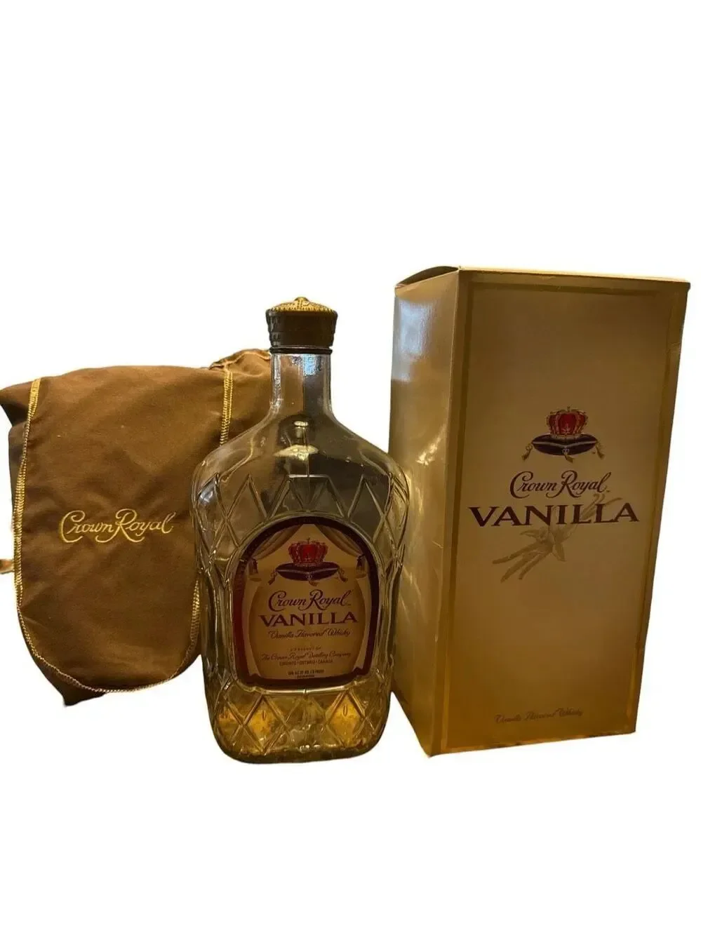 CROWN ROYAL VANILLA Empty Whiskey Bottle With Bag & Box 1.75 L